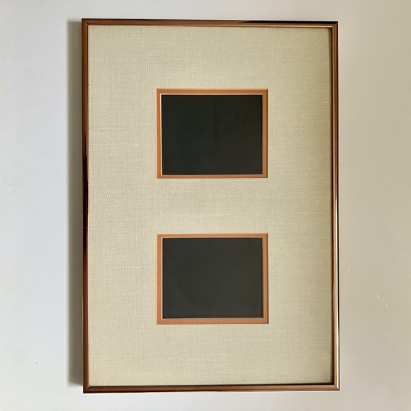 Vintage copper rectangular picture frame oatmeal canvas matting - Picture 2 of 13